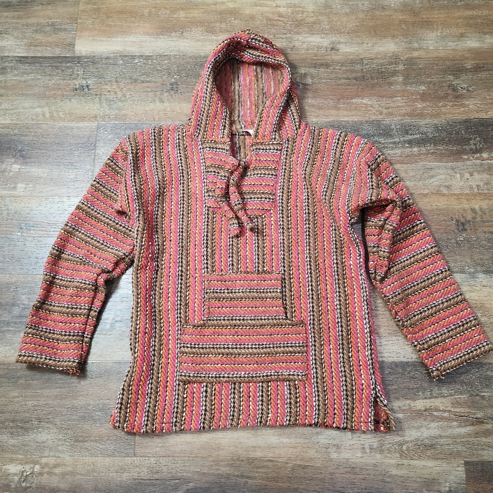 Striped Unisex Baja Hoodie With Kangaroo Pocket Size Medium